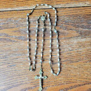 Vintage Rosary Necklace with Pearlish Beads-1940s